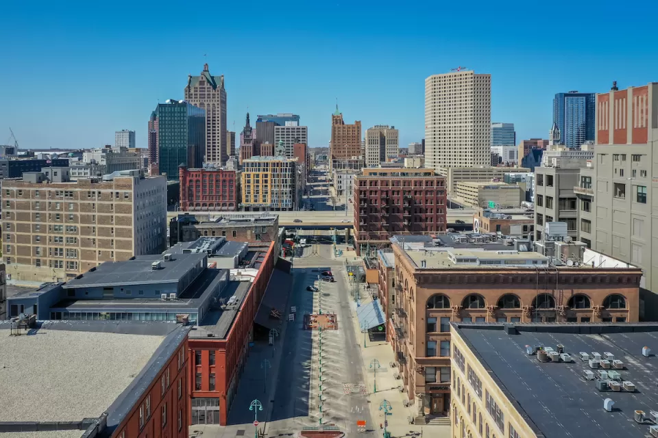 An aerial view of Milwaukee’s Third Ward.